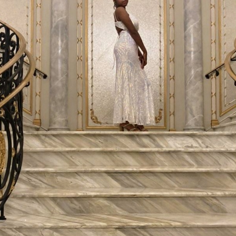 Elegant White Iridescent Prom Dress